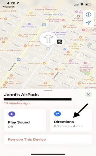 Find My app AirPods location map