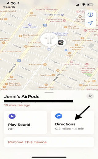 Find My app AirPods location map